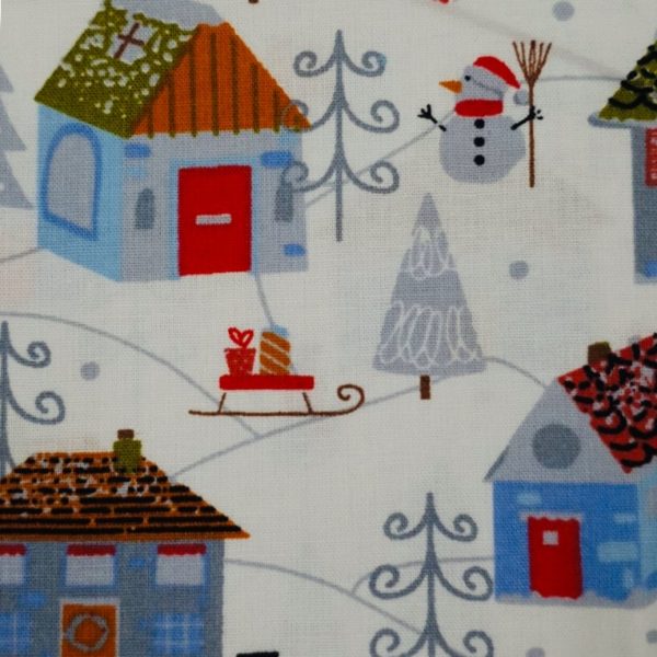 100% Cotton Christmas Prints - Festive Houses on White