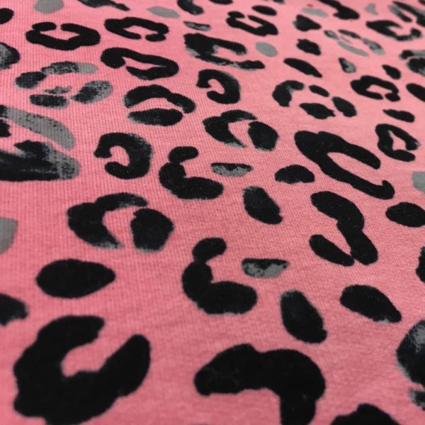 French Terry Soft Brushed Sweatshirting - Leopard Print - Pink