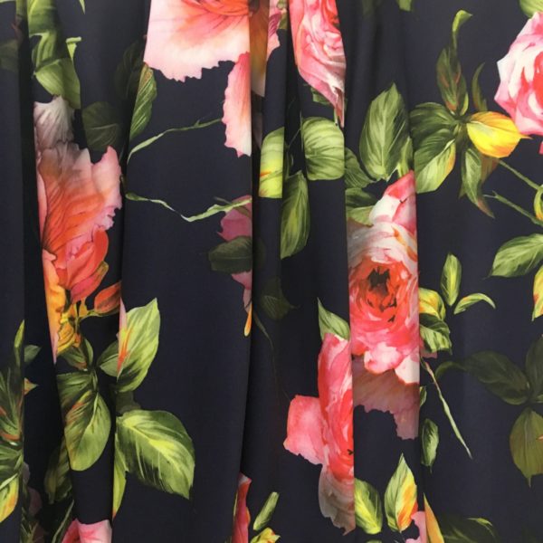 Lightweight Poly/Spandex - Bold Roses on Navy