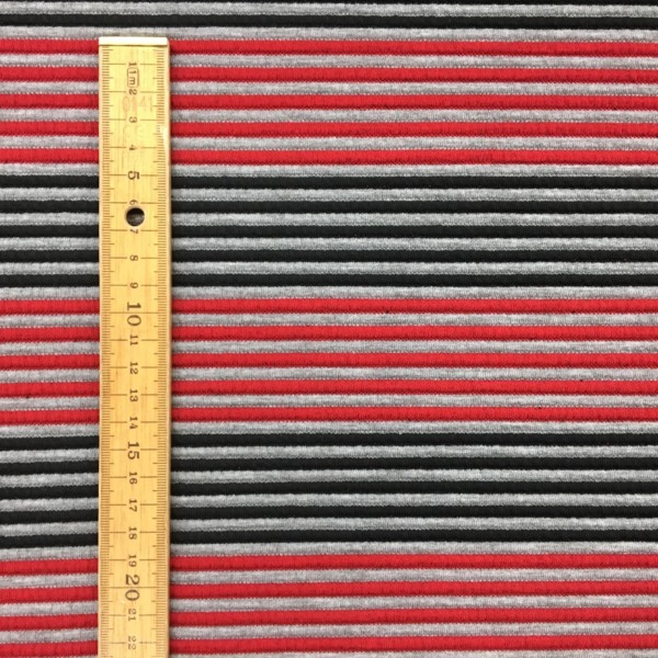 Raised Stripe Textured Knit Stretch Fabric - Red/Grey/Black