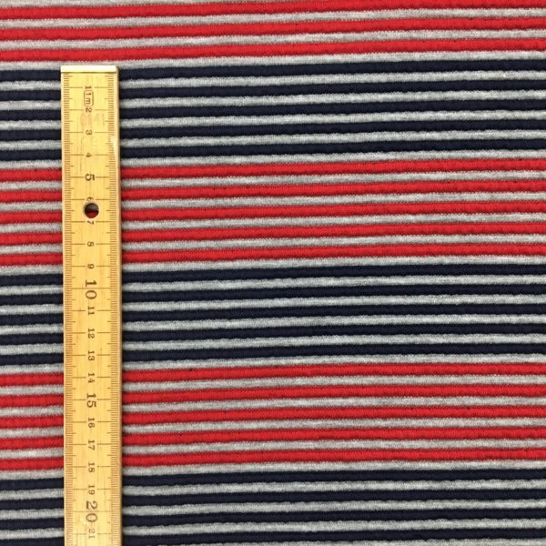 Raised Stripe Textured Knit Stretch Fabric - Red/Grey/Navy