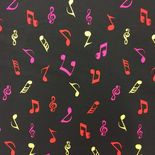 Rose & Hubble 100% Cotton Musical Notes Print - Yellow/Pink/Red on Black