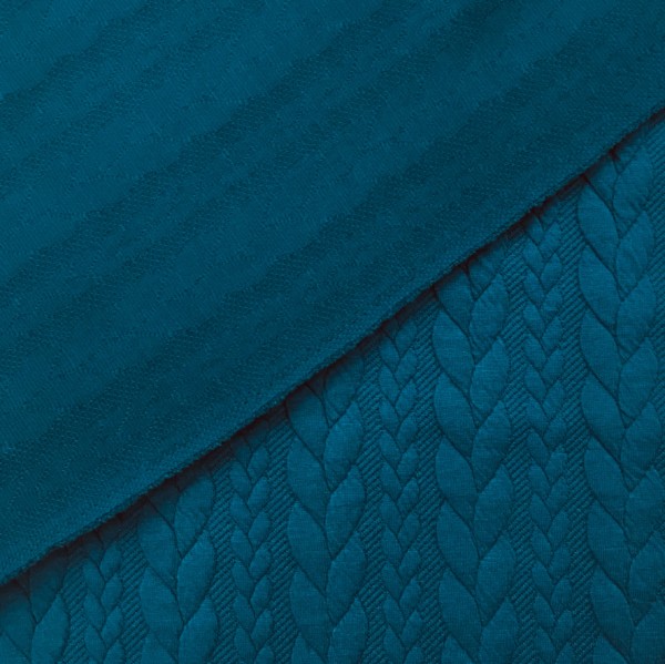 Cable Knit Cloque Jersey - Petrol Blue
