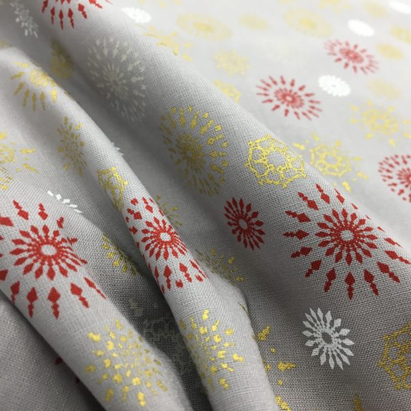 100% Cotton Christmas Prints - Starburst Metallic Snowflakes