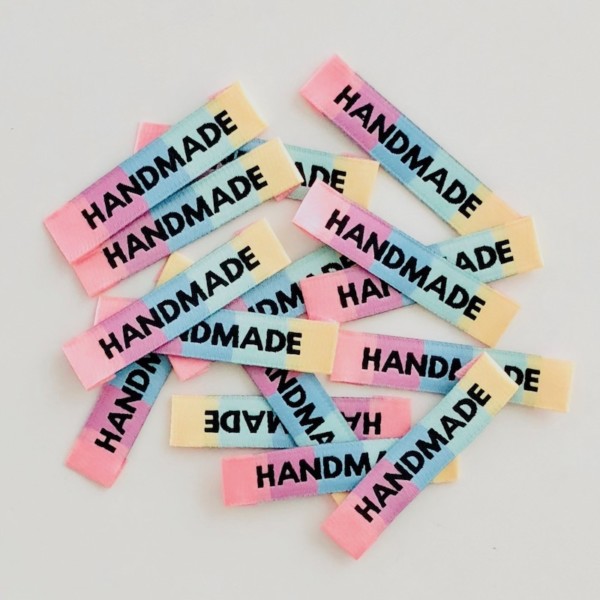 Pack of 8 Woven Sewing Labels by Kylie and the Machine - "Handmade" Rainbow