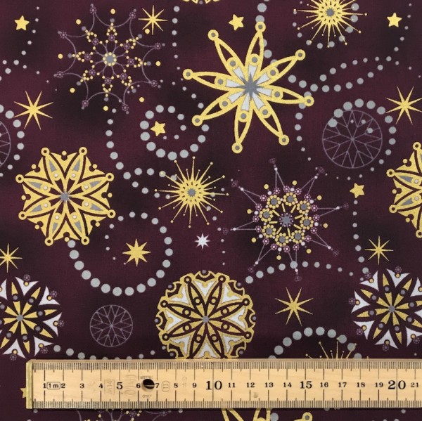 100% Cotton Christmas Prints - Stoffabrics 'Starlight' - Claret Intricate Snowflakes