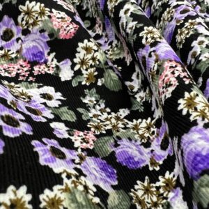 John Kaldor Printed 100% Cotton Babycord - Violet Flowers