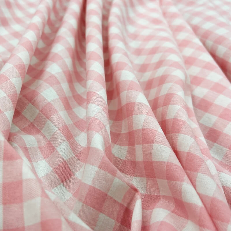 Yarn Dyed 100% Cotton Gingham Midi Check - Pale Pink/White