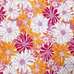 100% Cotton Printed Broderie Anglaise - Orange/Pink Flowers