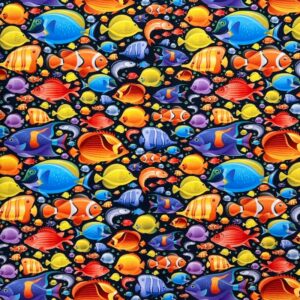 Cotton Lycra Jersey - Fish Frenzy - Dark Blue