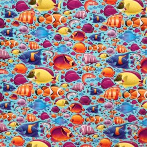 Cotton Lycra Jersey - Fish Frenzy - Light Blue