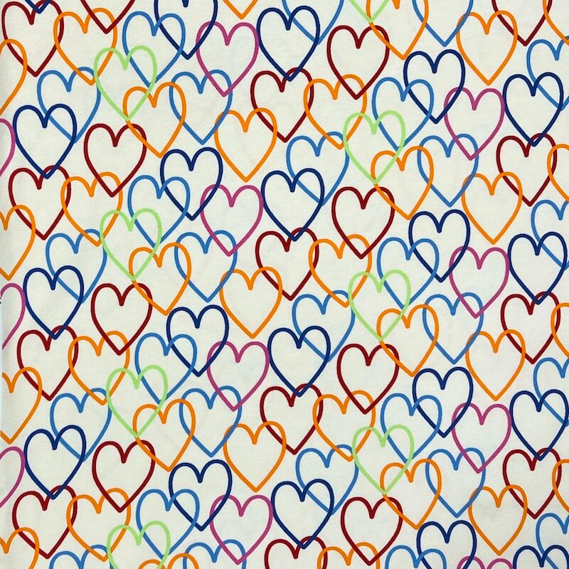 Cotton Lycra Jersey - Rainbow Hearts - Ecru
