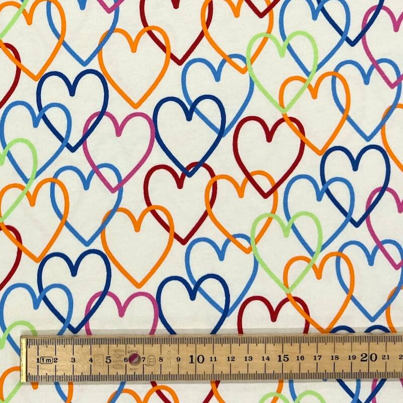 Cotton Lycra Jersey - Rainbow Hearts - Ecru - Image 5
