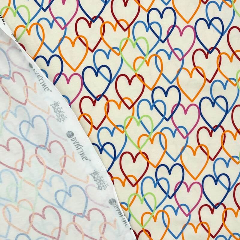 Cotton Lycra Jersey - Rainbow Hearts - Ecru - Image 4