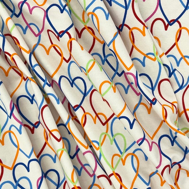 Cotton Lycra Jersey - Rainbow Hearts - Ecru - Image 3