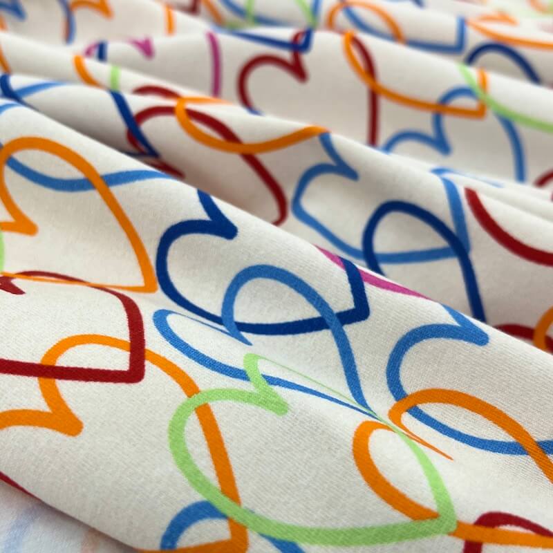 Cotton Lycra Jersey - Rainbow Hearts - Ecru - Image 2