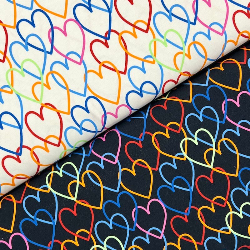 Cotton Lycra Jersey - Rainbow Hearts - Ecru - Image 6