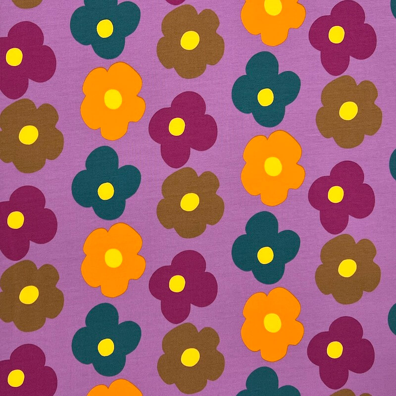 Soft Loop Back French Terry Jersey - Flower Power - Violet - Image 2