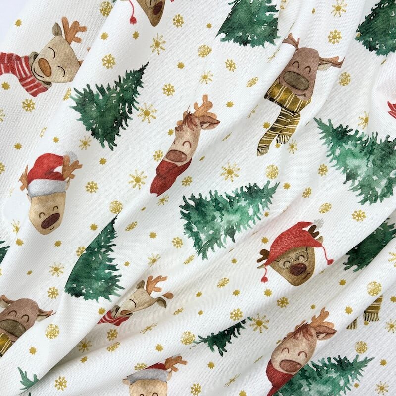 Festive 100% Cotton Canvas - Reindeers and Trees - Image 3