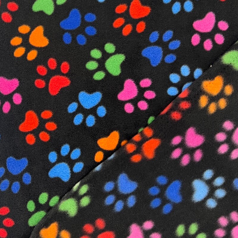 Cosy Polar Fleece - Multi Coloured Paw Prints on Black - Image 6