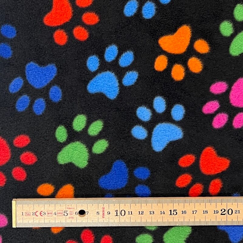 Cosy Polar Fleece - Multi Coloured Paw Prints on Black - Image 5