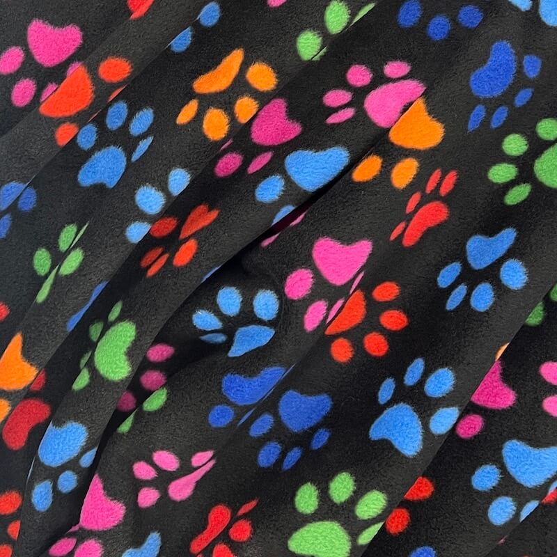 Cosy Polar Fleece - Multi Coloured Paw Prints on Black - Image 4