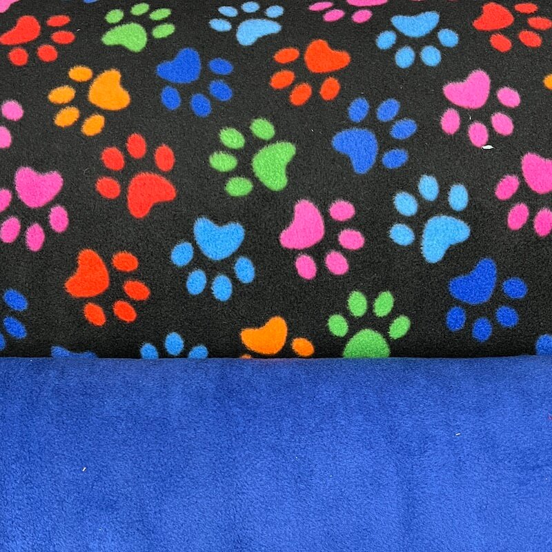 Cosy Polar Fleece - Multi Coloured Paw Prints on Black - Image 2