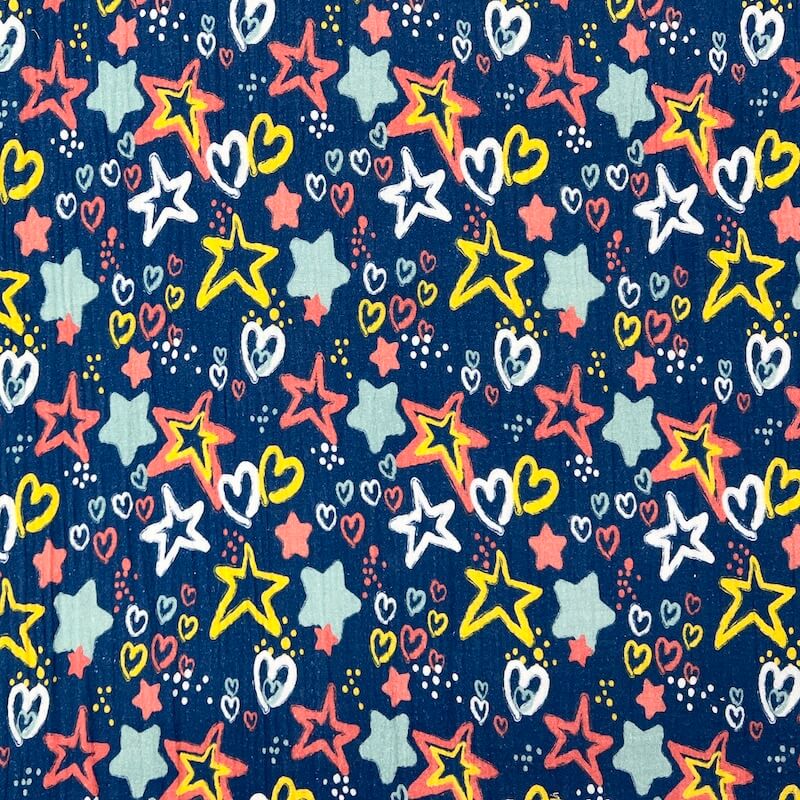 Little Johnny Fabrics 100% Cotton Double Gauze - Stars & Hearts