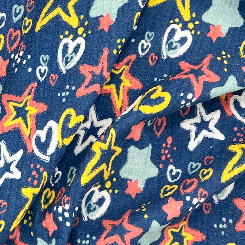 Little Johnny Fabrics 100% Cotton Double Gauze - Stars & Hearts - Image 4