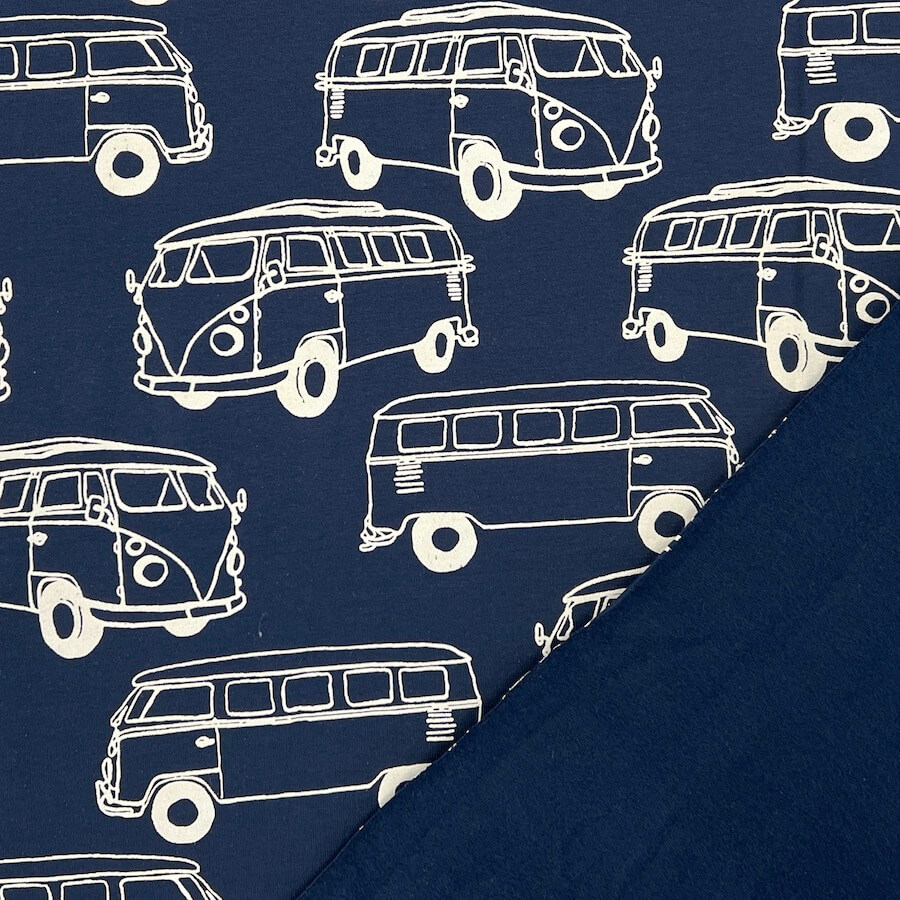Brushed Back French Terry Jersey Vintage Campervans Navy