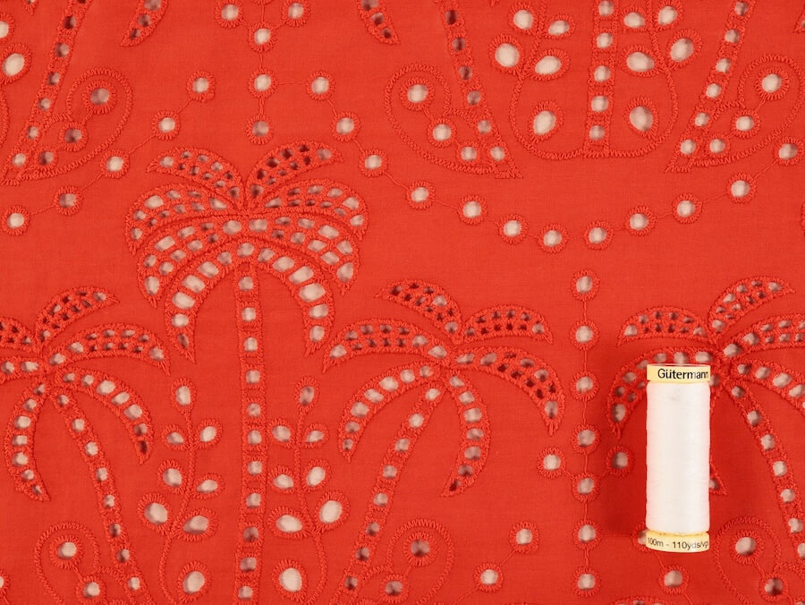 Fabric Godmother Palm Tree Cotton Broderie Anglaise - Orange - Image 6