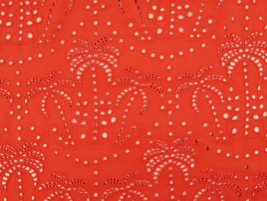 Fabric Godmother Palm Tree Cotton Broderie Anglaise - Orange