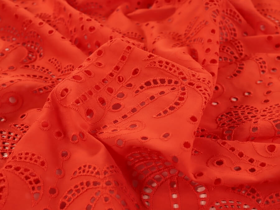 Fabric Godmother Palm Tree Cotton Broderie Anglaise - Orange - Image 5