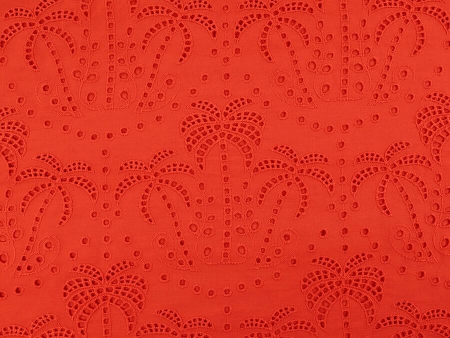 Fabric Godmother Palm Tree Cotton Broderie Anglaise - Orange - Image 3