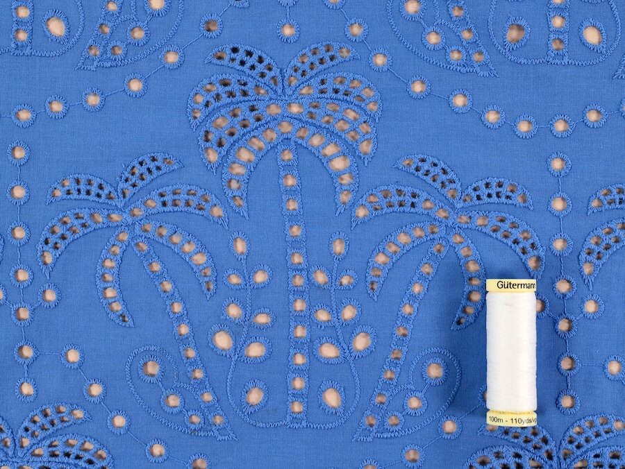 Fabric Godmother Palm Tree Cotton Broderie Anglaise - Periwinkle - Image 6