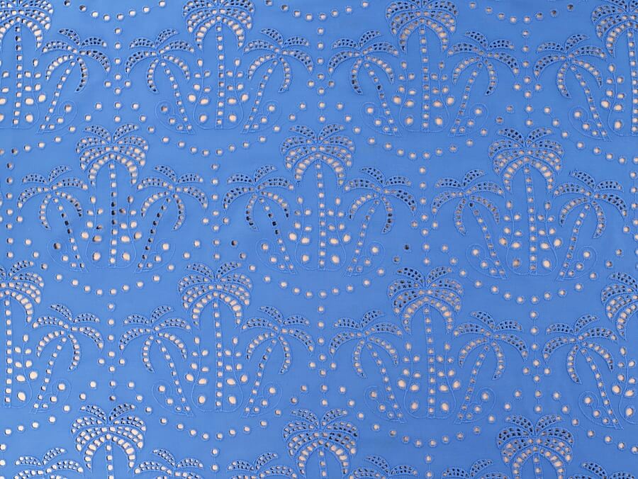 Fabric Godmother Palm Tree Cotton Broderie Anglaise - Periwinkle