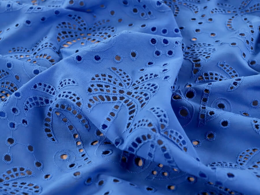 Fabric Godmother Palm Tree Cotton Broderie Anglaise - Periwinkle - Image 4