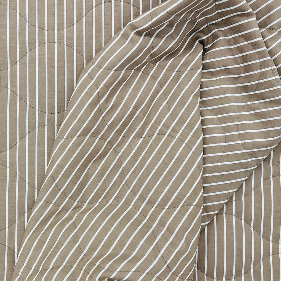 Cotton Pre Quilted Fabric - Sand/White Stripes