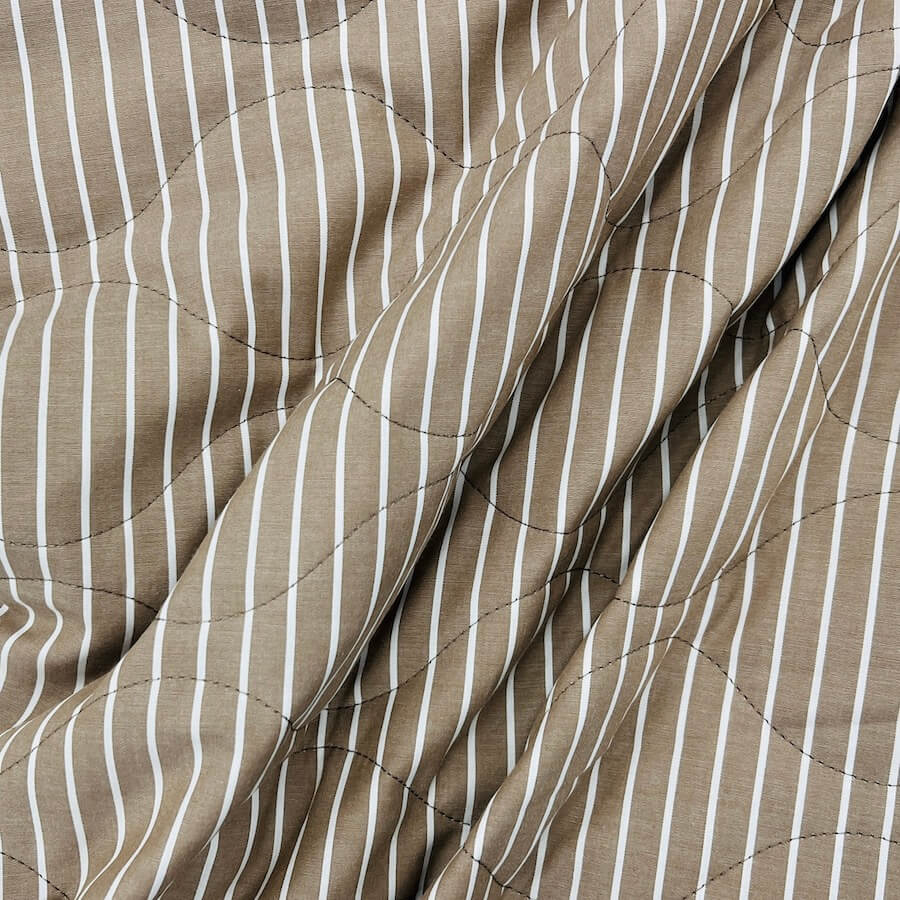 Cotton Pre Quilted Fabric - Sand/White Stripes - Image 4