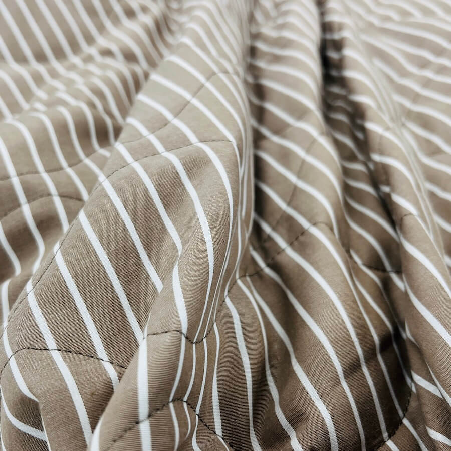 Cotton Pre Quilted Fabric - Sand/White Stripes - Image 3
