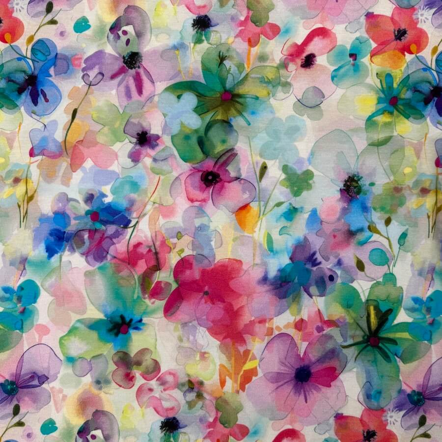 Bamboo Jersey - Watercolour Flowers - Pink/Lilac - Image 5