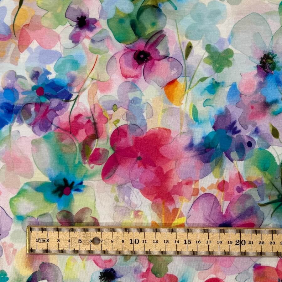 Bamboo Jersey - Watercolour Flowers - Pink/Lilac - Image 4