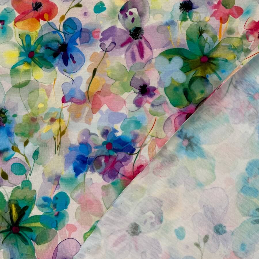 Bamboo Jersey - Watercolour Flowers - Pink/Lilac - Image 3