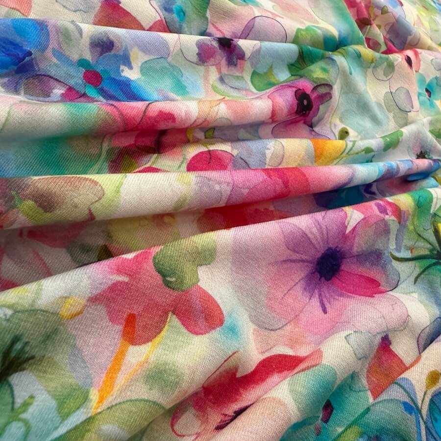 Bamboo Jersey - Watercolour Flowers - Pink/Lilac - Image 2