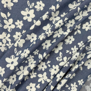 100% Cotton Lightweight Chambray / 4oz Denim - Stamped Flowers