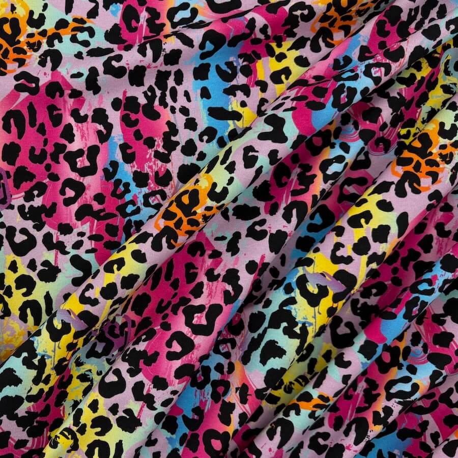 Soft Loop Back French Terry Jersey - Fuchsia Polychrome Leopard Print - Image 2