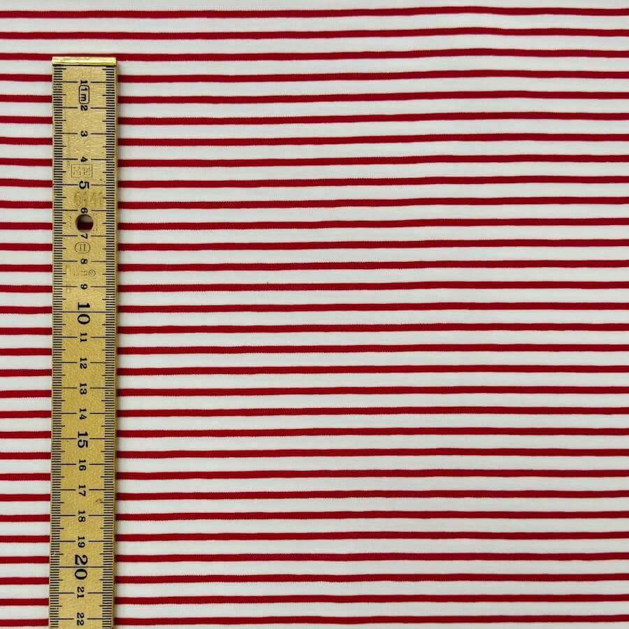 Cotton Lycra Jersey - Breton Style Yarn Dyed Stripe - Red/White - Image 5