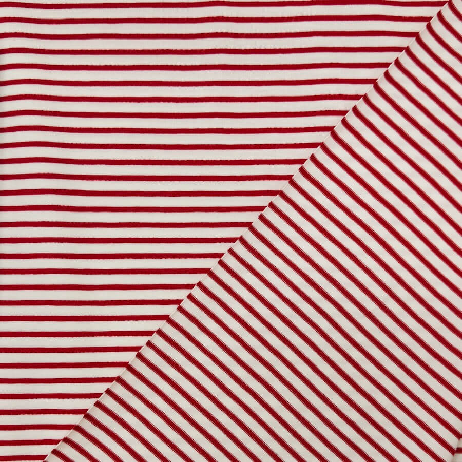 Cotton Lycra Jersey - Breton Style Yarn Dyed Stripe - Red/White - Image 4