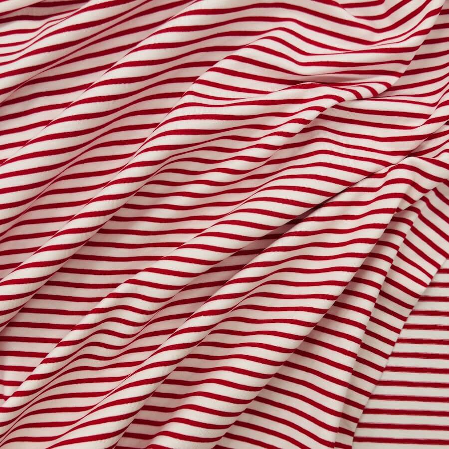 Cotton Lycra Jersey - Breton Style Yarn Dyed Stripe - Red/White - Image 2