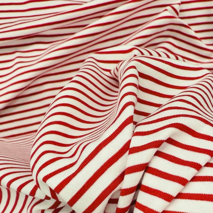 Cotton Lycra Jersey - Breton Style Yarn Dyed Stripe - Red/White